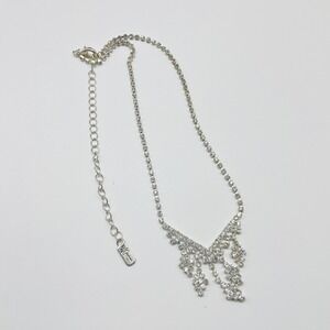 Christina Collection Rhinestone Statement Necklace Silver Tone Bridal Formal